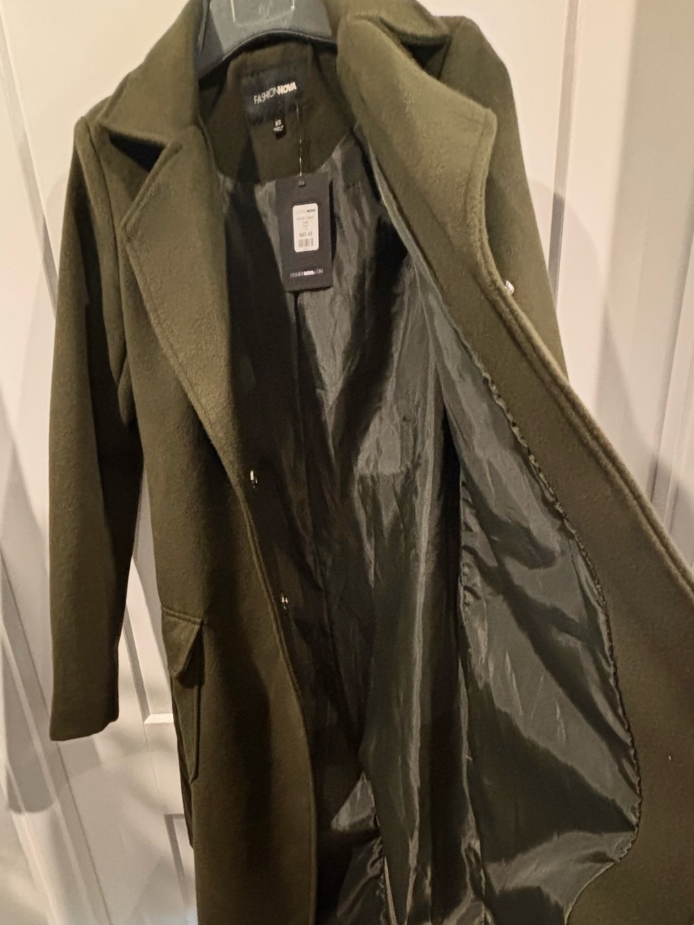 BRAND NEW Olive Amore Belted Long Trench Coat - Women's  SZ S - Picture 7 of 11